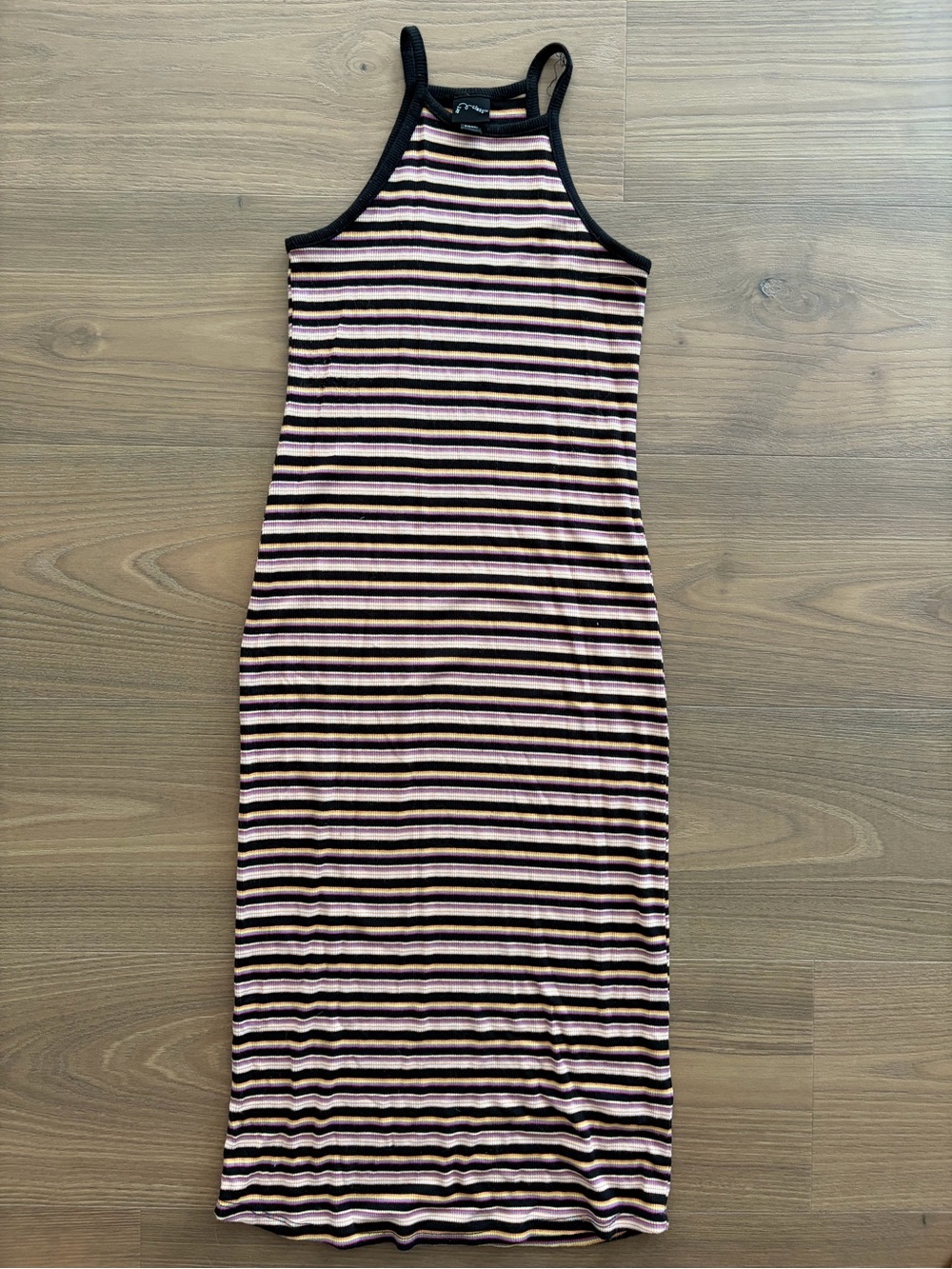 Striped Ribbed Tank Midi Dress - Black & Pink